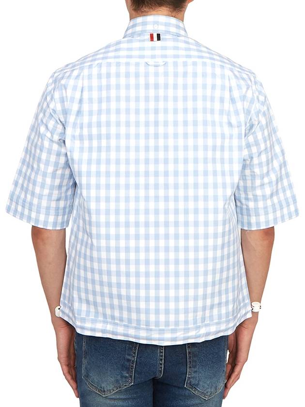 Gingham Poplin Drawstring Hem Short Sleeve Shirt Light Blue - THOM BROWNE - BALAAN 5