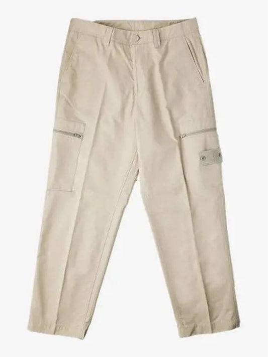 Regular Fit Cargo Cotton Canvas Straight Pants Beige - STONE ISLAND - BALAAN 2