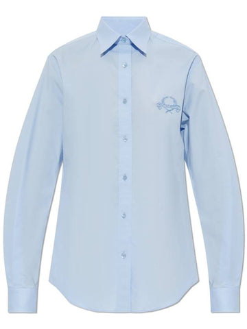 Moschino Cotton Shirt With Embroidered Logo, Women's, Light Blue - MOSCHINO - BALAAN 1