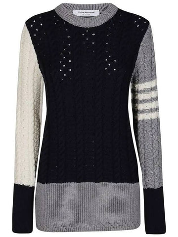 diagonal fun mix pointel cable wool knit top - THOM BROWNE - BALAAN.