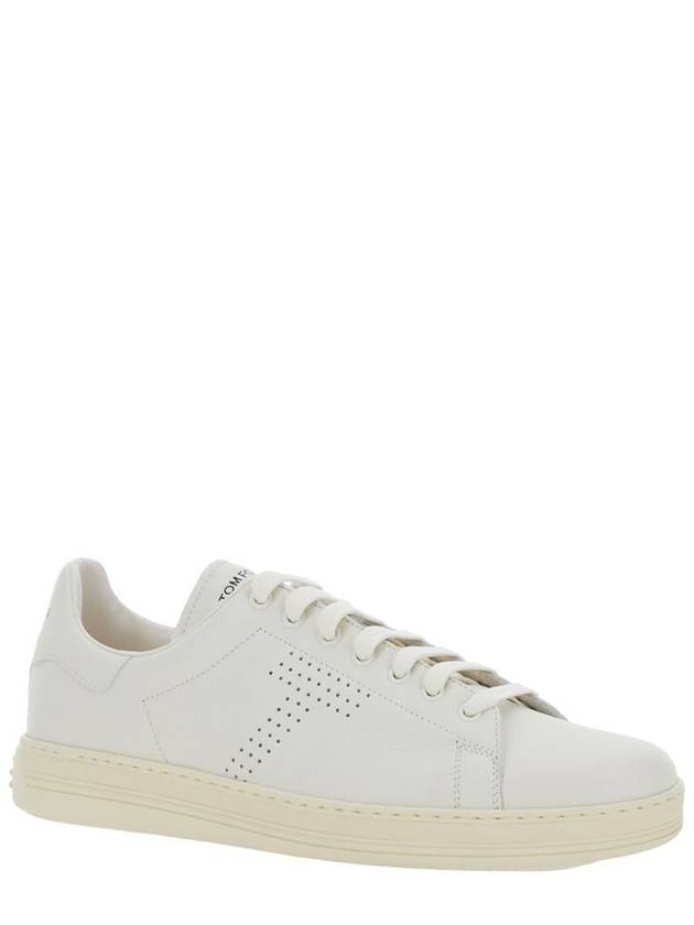 'Waiwick' White Low Top Sneakers With Perforated Logo On The Side And Logo Patch On The Tongue In Grained Leather Man - TOM FORD - BALAAN 2