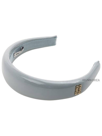 Logo Patent Leather Headband Pearl Grey - MIU MIU - BALAAN 2