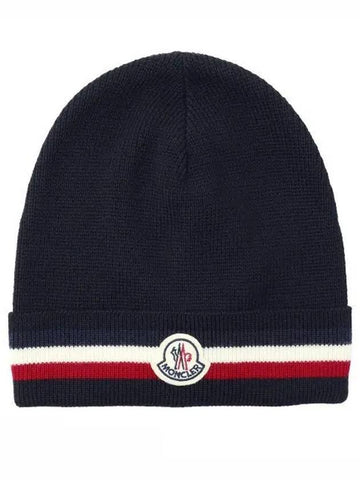 3B00065 A9575 742 Logo Patch Tricolor Wool Beanie - MONCLER - BALAAN 1