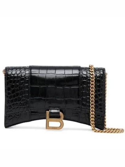 Hourglass Chain Crocodile Embossed Calfskin Medium Wallet Black - BALENCIAGA - BALAAN 2