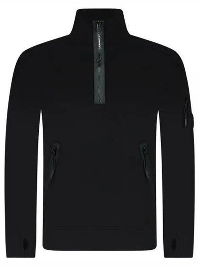 Diagonal Raised Fleece Half Zipped Sweatshirt Black - CP COMPANY - BALAAN 2