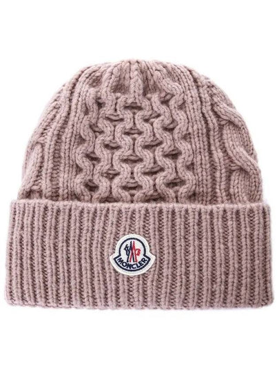 Logo Patch Cable Knit Beanie Brown - MONCLER - BALAAN 2