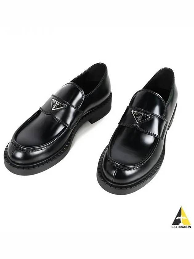 Chocolate Brushed Leather Loafers Black - PRADA - BALAAN 2