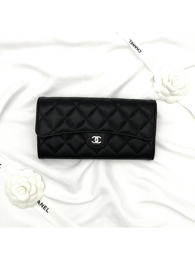 Silver Hardware Classic Caviar CC Logo Flap Long Wallet Black - CHANEL - BALAAN 2