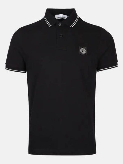 Stretch Cotton Pique Short Sleeve Polo Shirt Black - STONE ISLAND - BALAAN 2