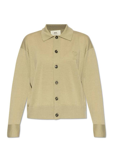 De Coeur Logo Wool Cardigan Beige - AMI - BALAAN 1