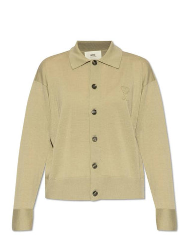 De Coeur Logo Wool Cardigan Beige - AMI - BALAAN 1