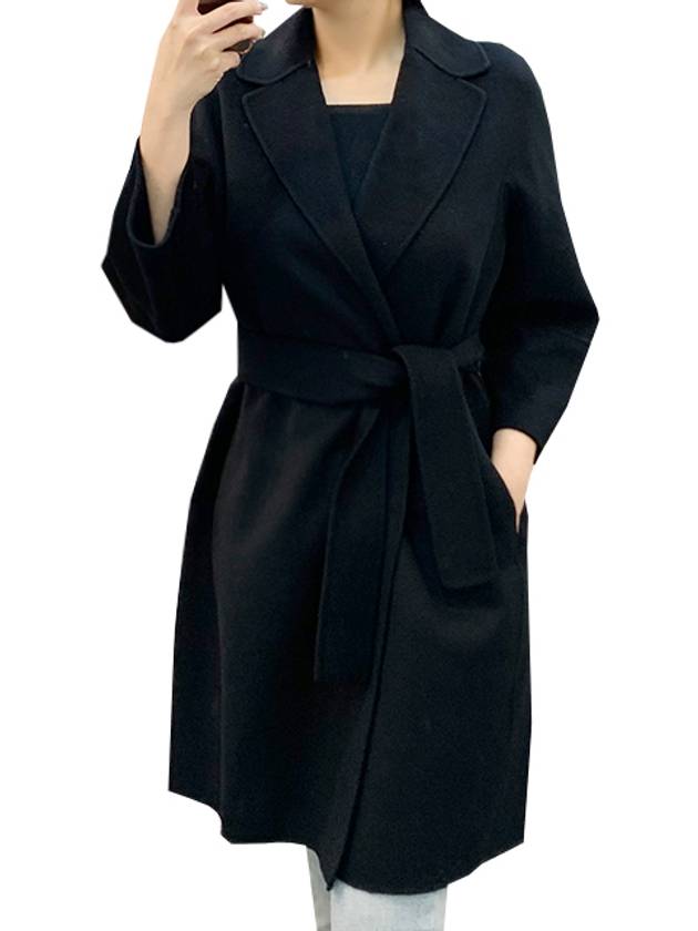 Anora Virgin Wool Wrap Belt Single Coat Black - MAX MARA - BALAAN 2