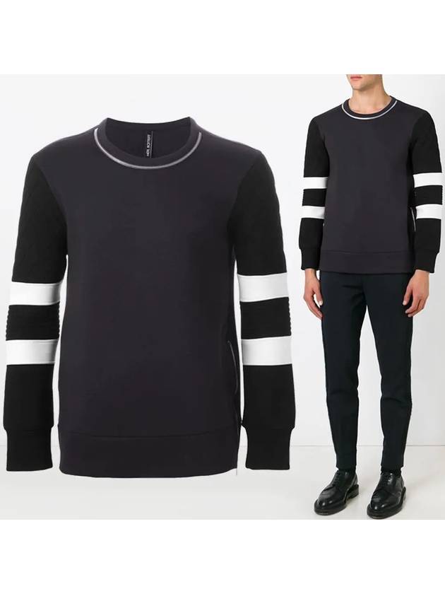 Quilted Neckline Zipper Neoprene Sweatshirt Navy - NEIL BARRETT - BALAAN 3