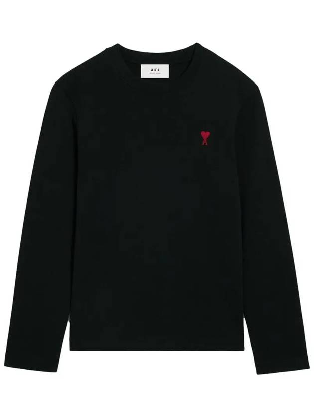 Chain Stitch Heart Logo Long Sleeve T-Shirt Black - AMI - BALAAN 4