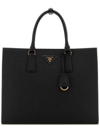 Logo Plaque Open Top Tote Bag Black - PRADA - BALAAN 1