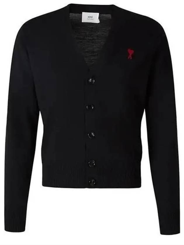 Red Heart Logo Merino Wool Cardigan Black - AMI - BALAAN 2