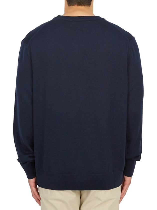 Fox Head Patch Regular Round Neck Pullover Knit Top Navy - MAISON KITSUNE - BALAAN 5