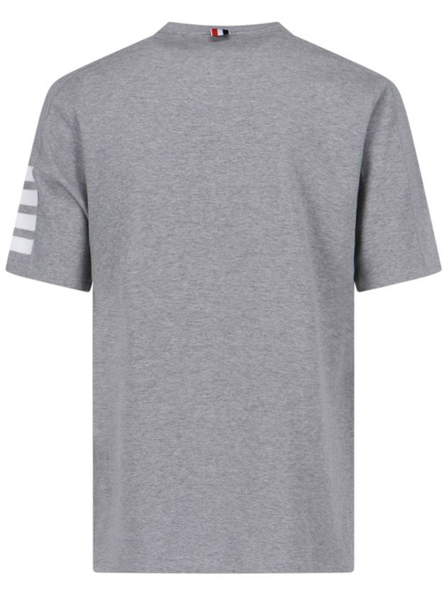 4-Bar Striped Cotton Short Sleeve T-Shirt Light Grey - THOM BROWNE - BALAAN 3