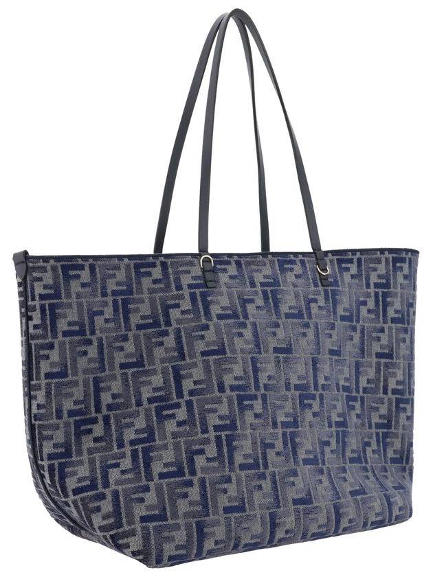 Roll FF Chenille Shopper Large Tote Bag Dark Blue - FENDI - BALAAN 3