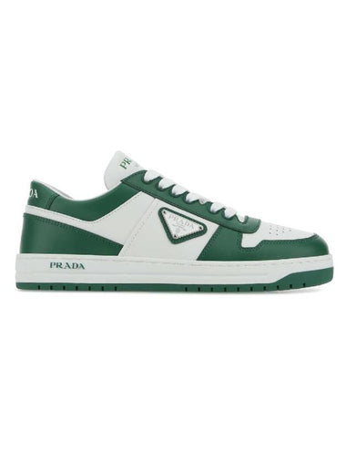 Downtown Perforated Leather Low Top Sneakers White Green - PRADA - BALAAN 1