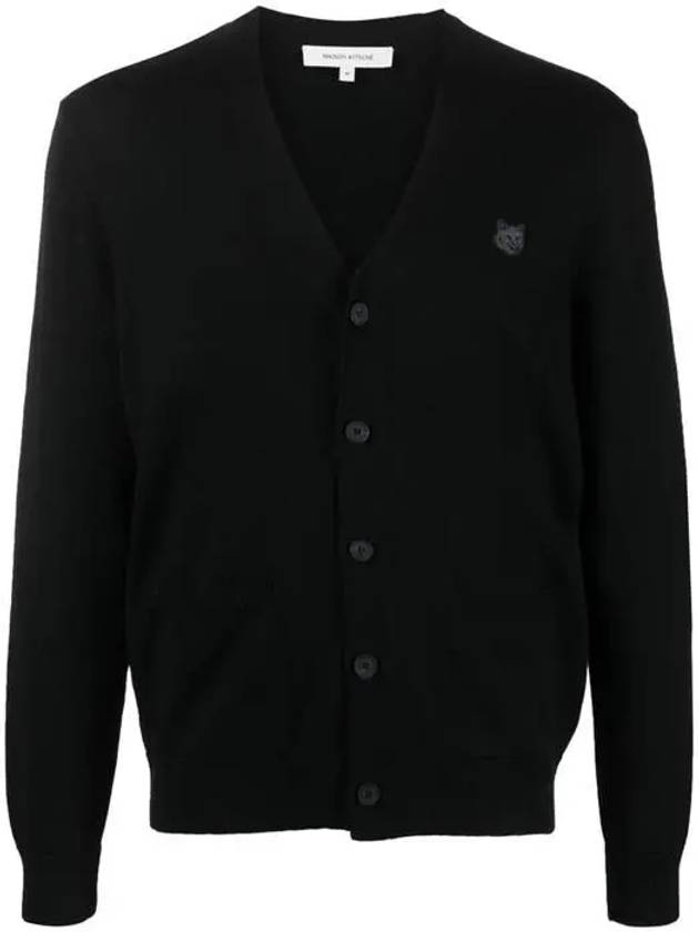 Bold Fox Head Patch V Neck Wool Cardigan Black - MAISON KITSUNE - BALAAN 2