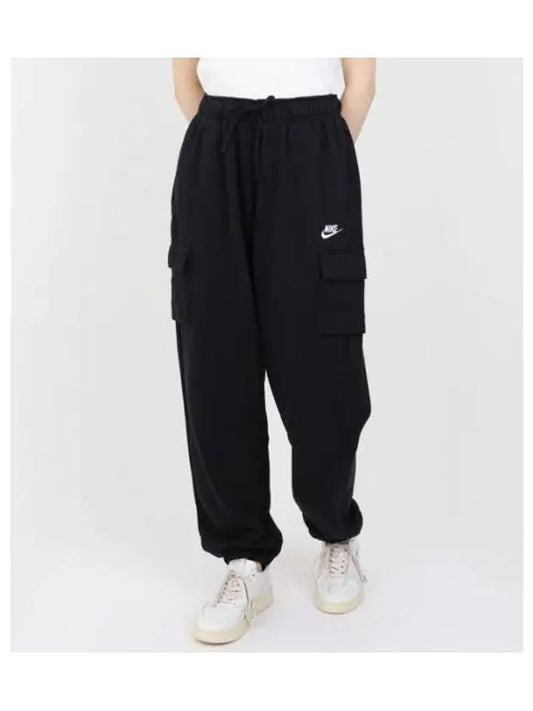 Sportswear Club Mid-Rise Oversized Fleece Track Pants Black - NIKE - BALAAN 2