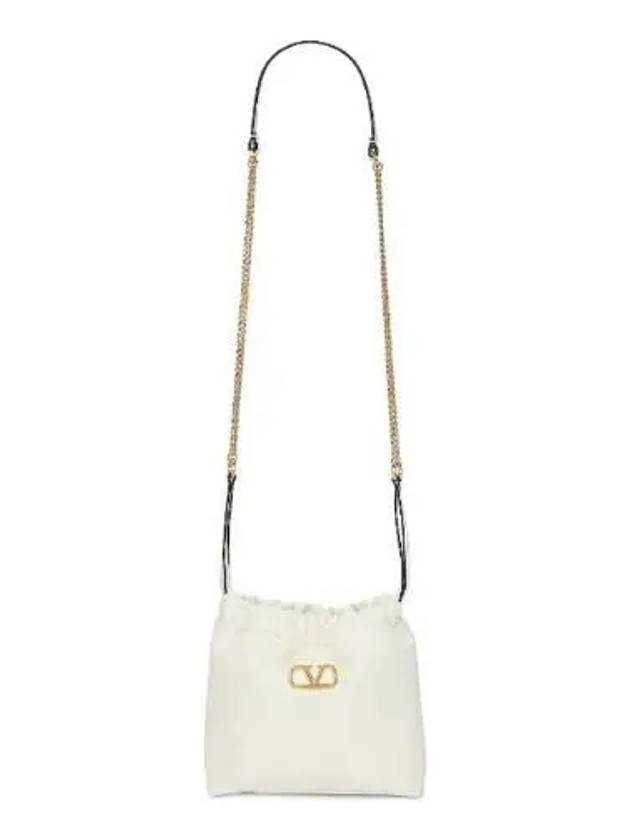 V Logo Drawstring Chain Bucket Bag White - VALENTINO - BALAAN 2