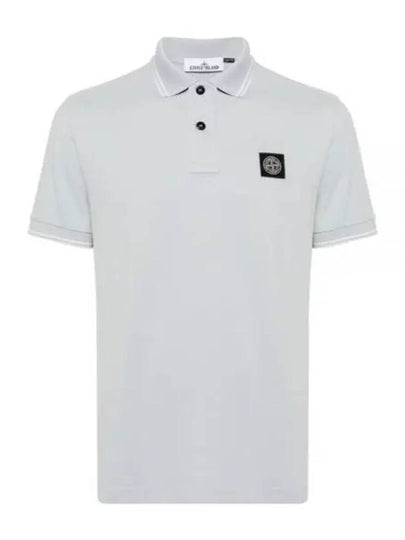 Stretch Cotton Pique Short Sleeve Polo Shirt Blue - STONE ISLAND - BALAAN 2