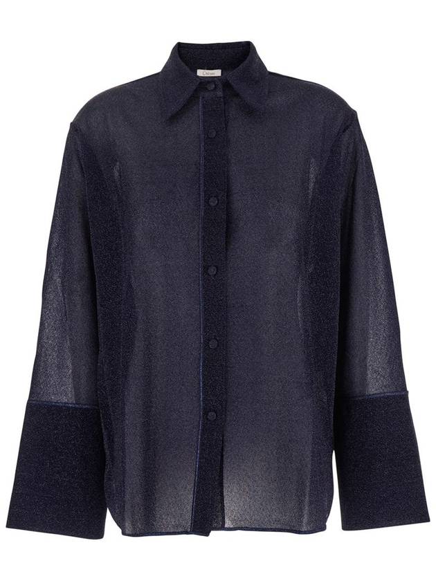 'Lumiere' Blue Shirt With Classic Collar And Bell Sleeves In Tech Fabric Woman - OSEREE - BALAAN 1