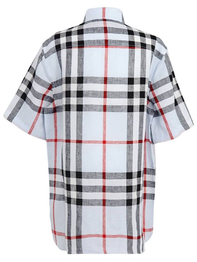 Men's Checked Linen Short Sleeve Shirt Pale Blue - BURBERRY - BALAAN 3