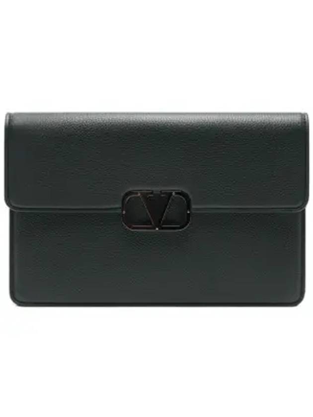 V Logo Clutch Bag Dark Green - VALENTINO - BALAAN 1