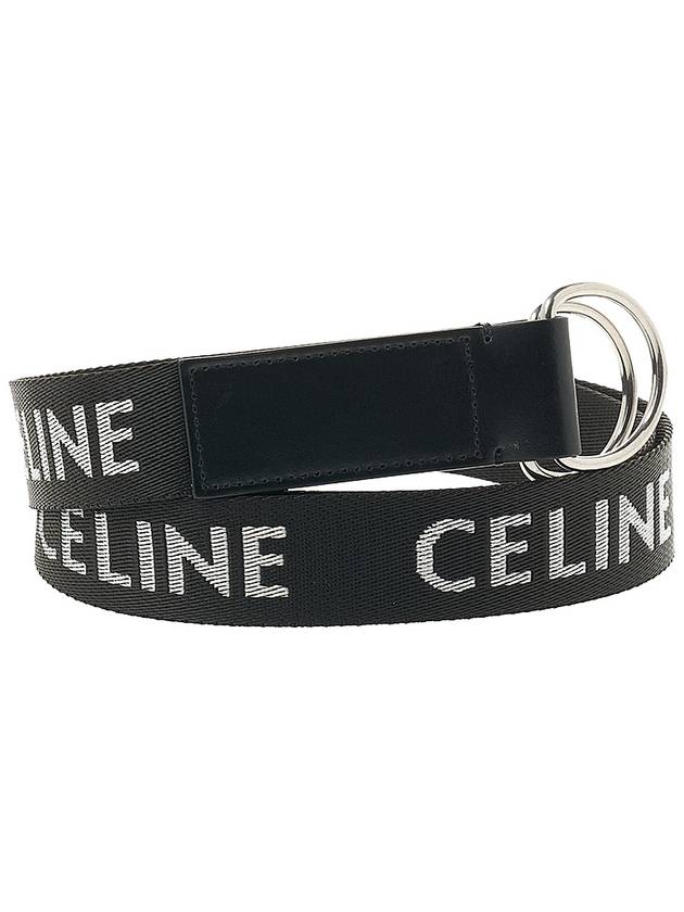 Medium Double Ring Jacquard Leather Belt Black - CELINE - BALAAN 4