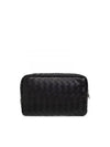 Intrecciato Zipper Leather Pouch Bag Navy - BOTTEGA VENETA - BALAAN 2