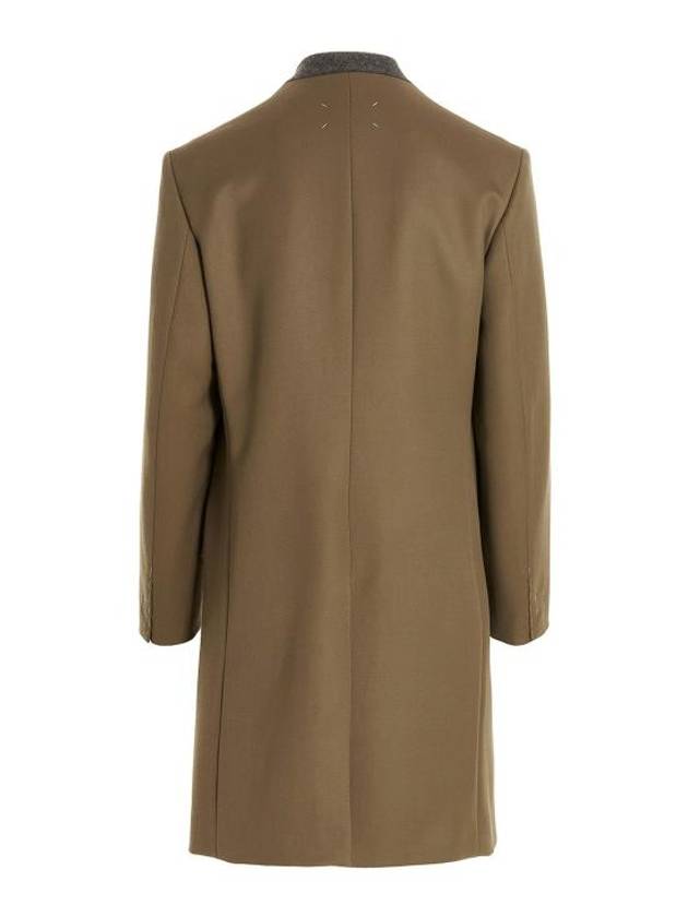 Stitched Collarless Wool Single Coat Beige - MAISON MARGIELA - BALAAN 3