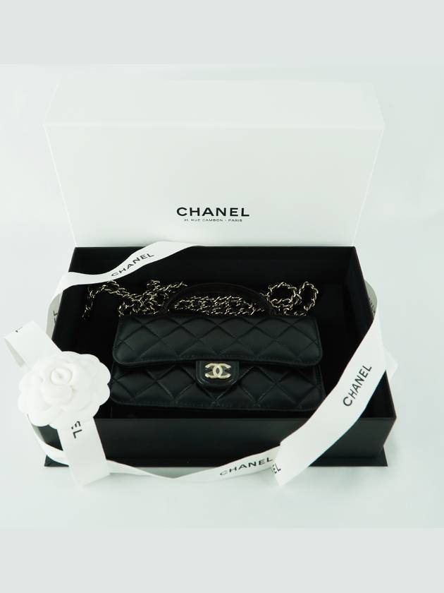 French origin top handle mini flap bag tote shoulder cross phone holder women s gold lambskin black AP3226 - CHANEL - BALAAN 9