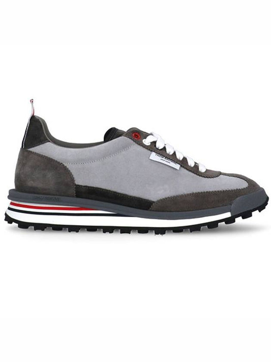 Men's Kid Suede Tech Runner Low Top Sneakers Medium Gray - THOM BROWNE - BALAAN.