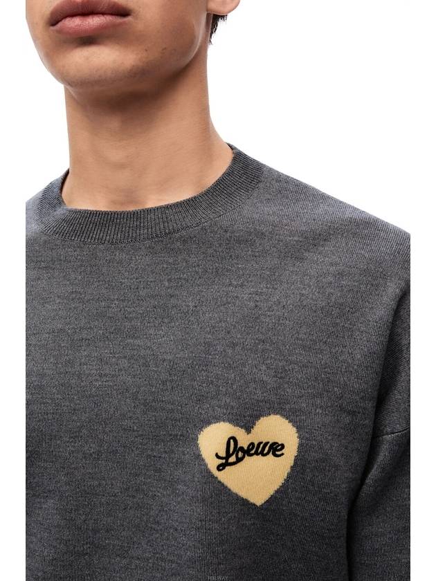 Heart Intarsia Dropped Shoulder Wool Knit Top Grey - LOEWE - BALAAN 3