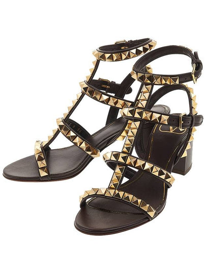 Rockstud Strap Sandal Heels Brown - VALENTINO - BALAAN 2