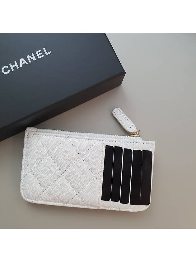 Classic flap card slot zipper card wallet white gold plated - CHANEL - BALAAN 4