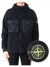 Men's Wappen Patch Shearling Hooded Jacket Navy - STONE ISLAND - BALAAN 2