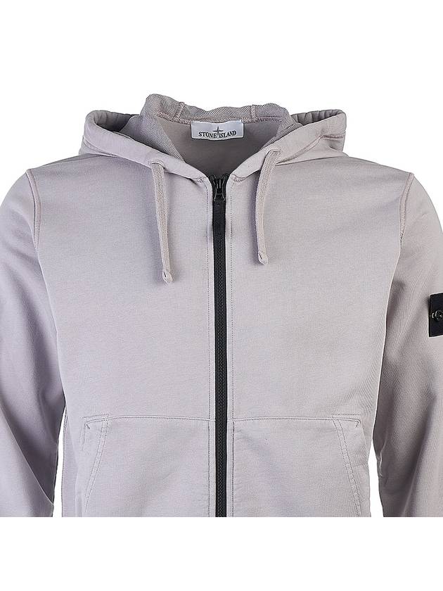 Garment Dyed Cotton Fleece Full Zip Hooded Jacket Light Grey - STONE ISLAND - BALAAN 5