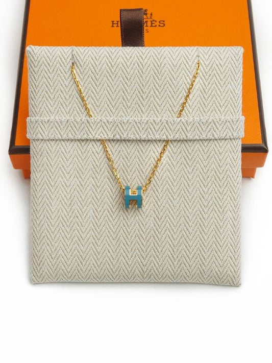 MiMini Pop H Pendant Necklace Gold Bleu Jean - HERMES - BALAAN 2