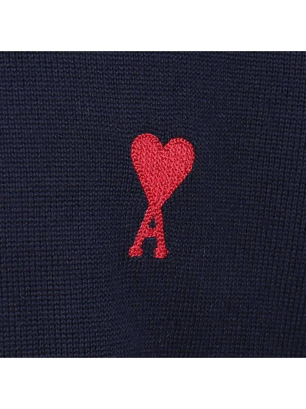 Heart Embroidered Logo Crew Neck Knit Top Navy - AMI - BALAAN 7