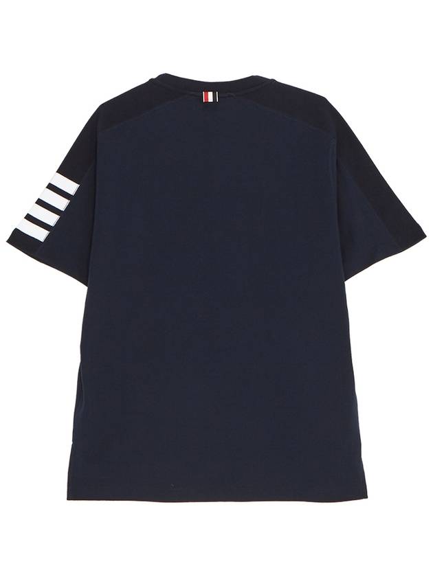 4-Bar Striped Cotton Short Sleeve T-Shirt Navy - THOM BROWNE - BALAAN 3