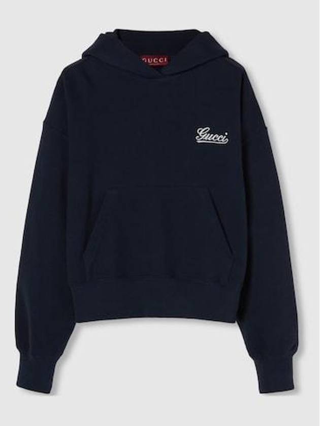 Embroidered Cotton Hoodie Blue Navy - GUCCI - BALAAN 2