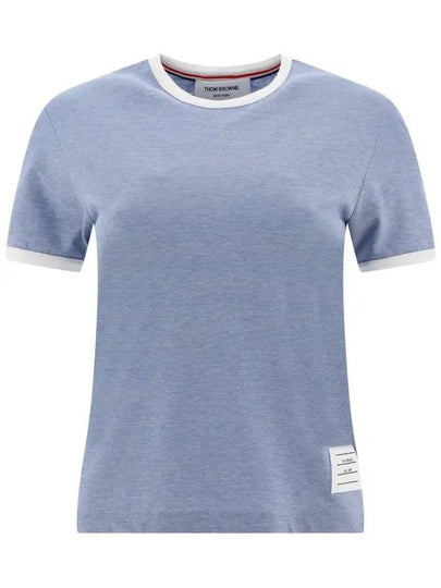 Women's Melange Jersey Ringer Short Sleeve T-Shirt Light Blue - THOM BROWNE - BALAAN 2