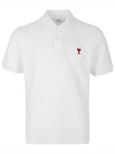 Heart Logo Polo Shirt White - AMI - BALAAN 2