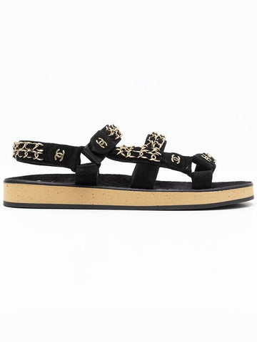 CC Logo Chain Black Women Suede Sandals G33800 X56897 94305 - CHANEL - BALAAN 1