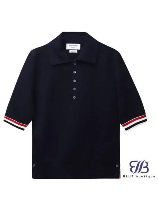 RWB Trimming Milano Stitch Short Sleeve Polo Shirt Navy - THOM BROWNE - BALAAN 2