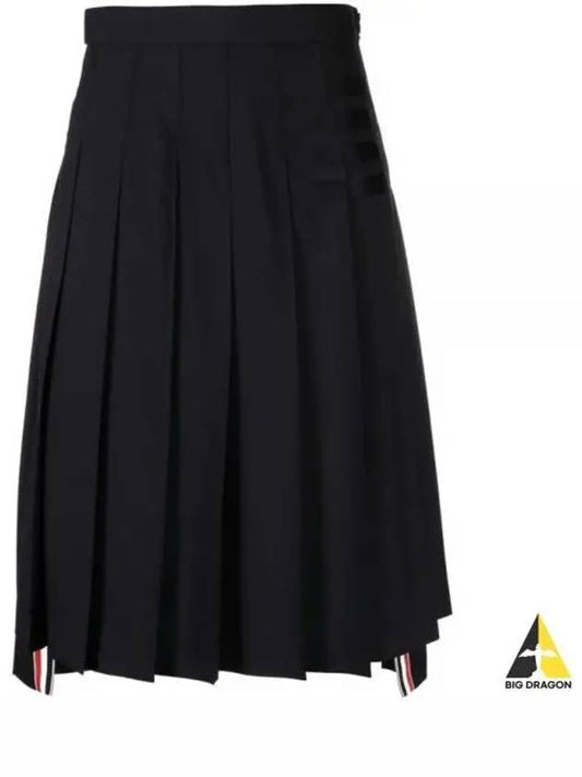 4 Bar Logo Plain Weave Wool Pleated Skirt Navy - THOM BROWNE - BALAAN 2